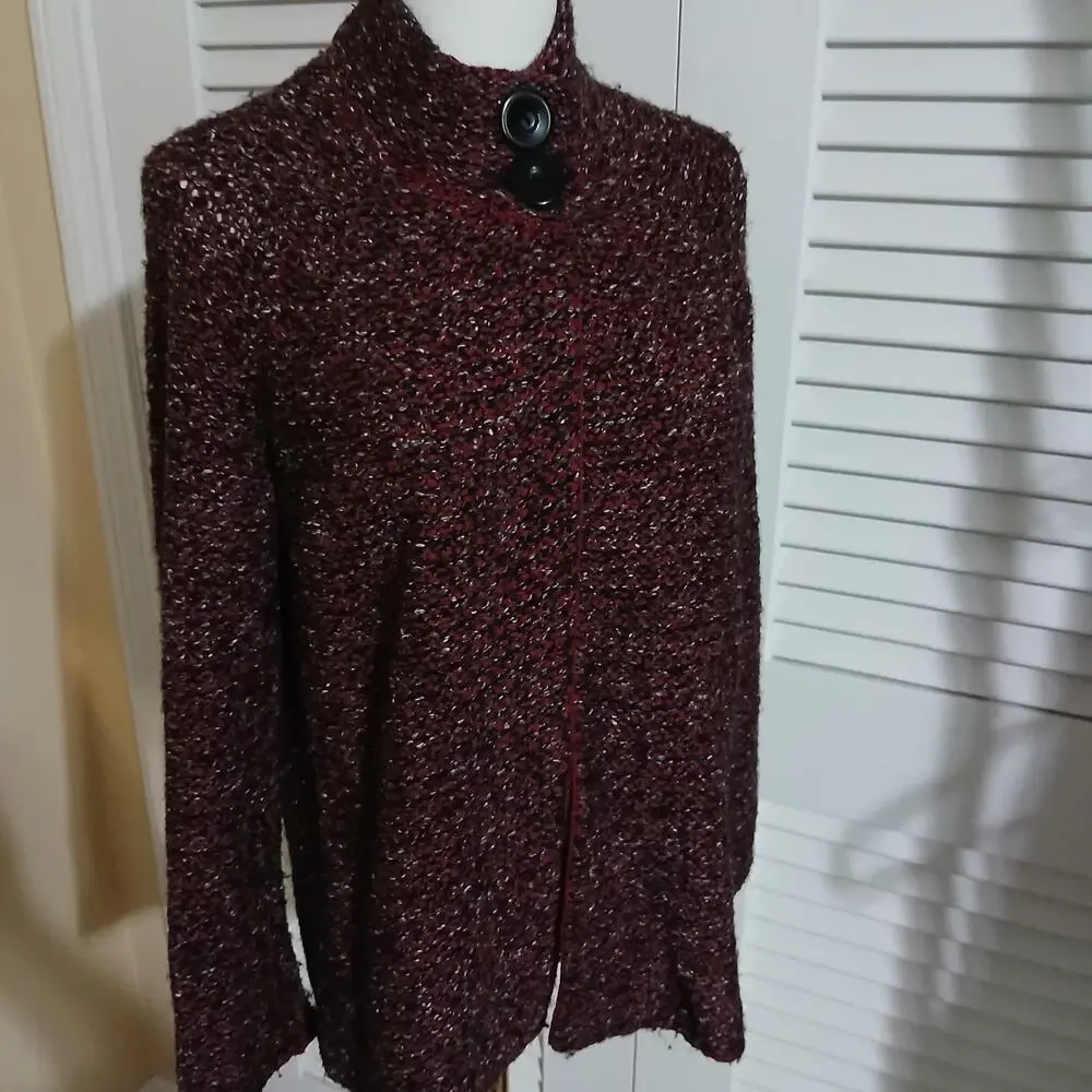 Karen Scott Med Maroon/Brown/White 2-Button Long-Sleeved Cardigan Sweater